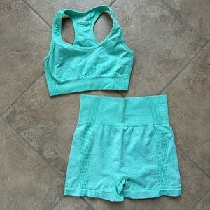 Teal Amazon Sports Bra and Shorts Set